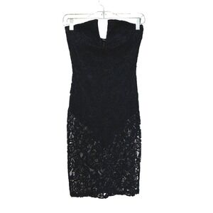 Forever 21 Mini Dress MEDIUM Black Lace Strapless Bodysuit Sheer Sexy Club Night